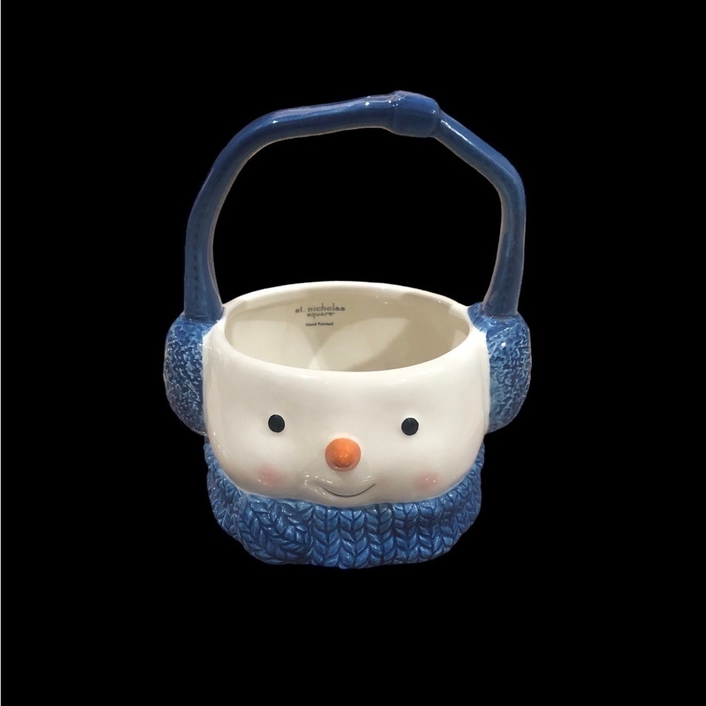 ST NICHOLAS SQUARE /NWT/HOLIDAY SNOWMAN LET IT SNOW BASKET ,CANDY HANDLE BOWL